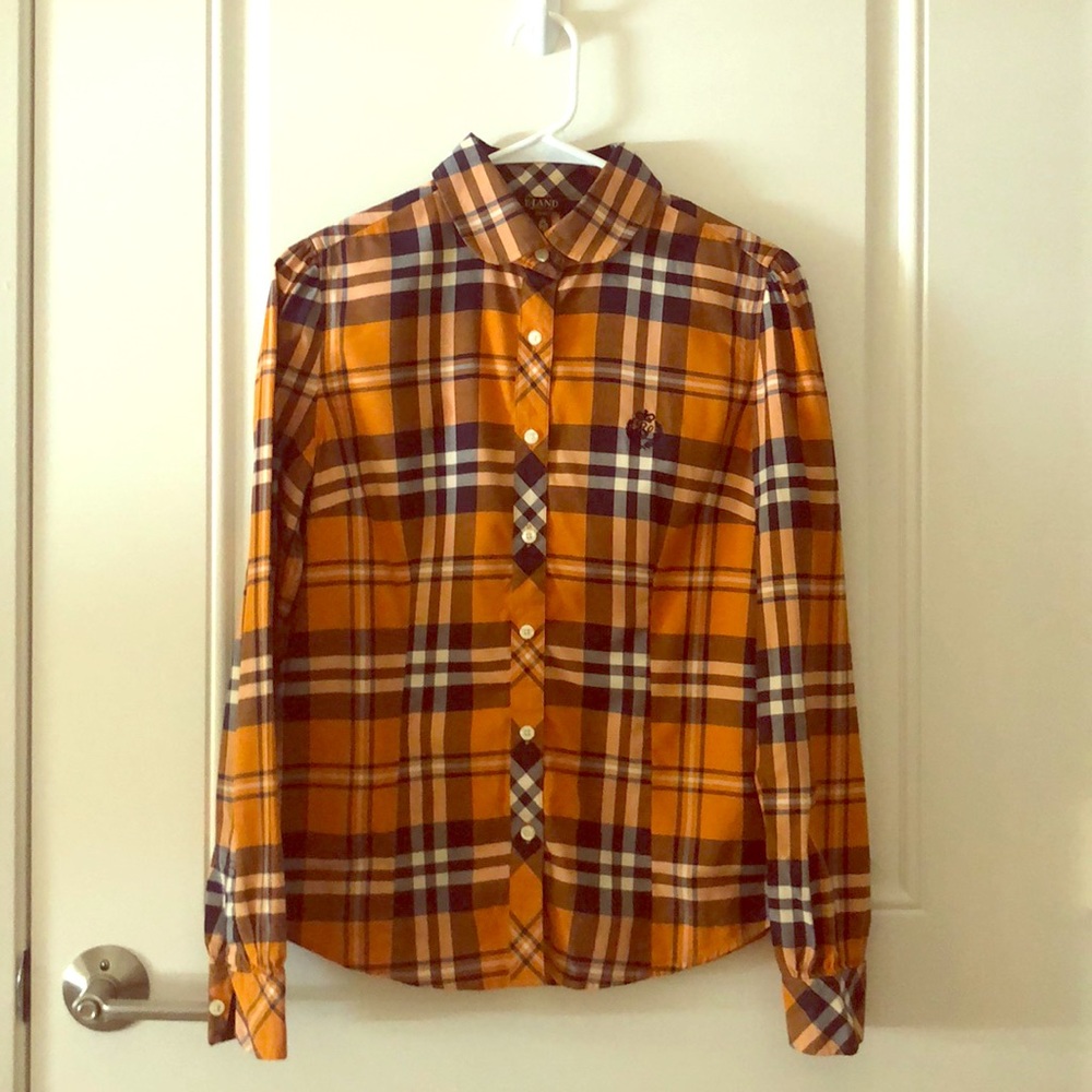 orange checkerboard blouse